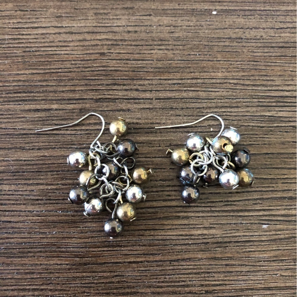 Mixed metal beaded dangle fishhook earrings